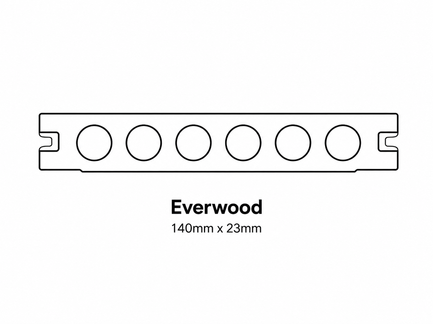Side profile of the Everwood composite decking board with round internal chambers