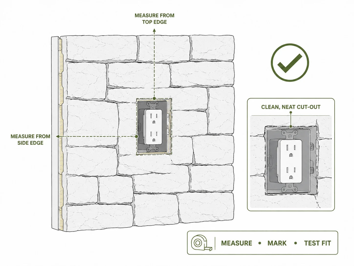 Cut-out around outlet and wall penetration detail diagram