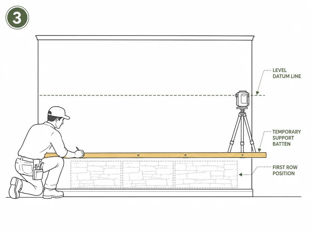 Step 3 level datum line and first row position guide