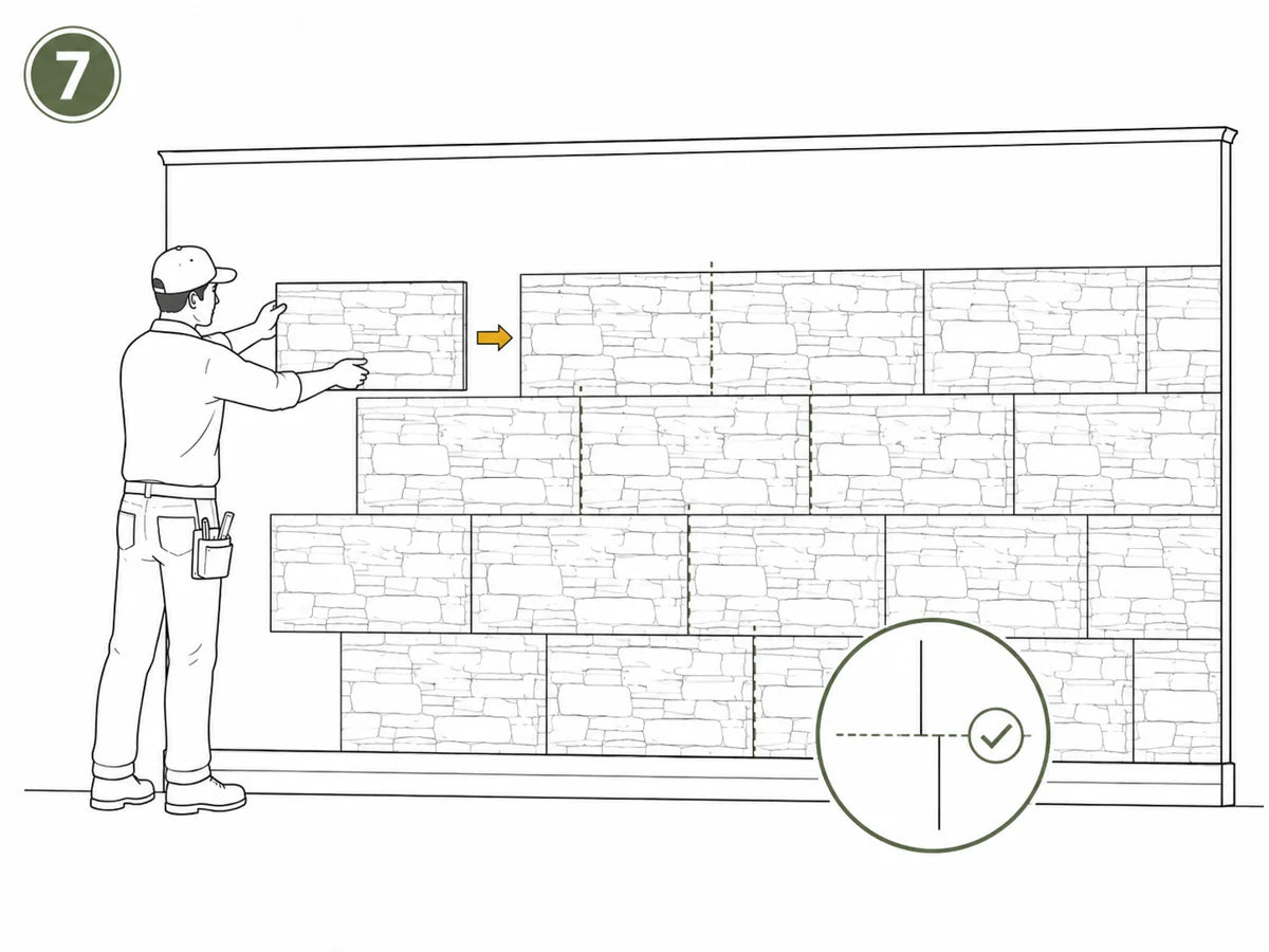 Step 7 stagger and continue wall layout guide