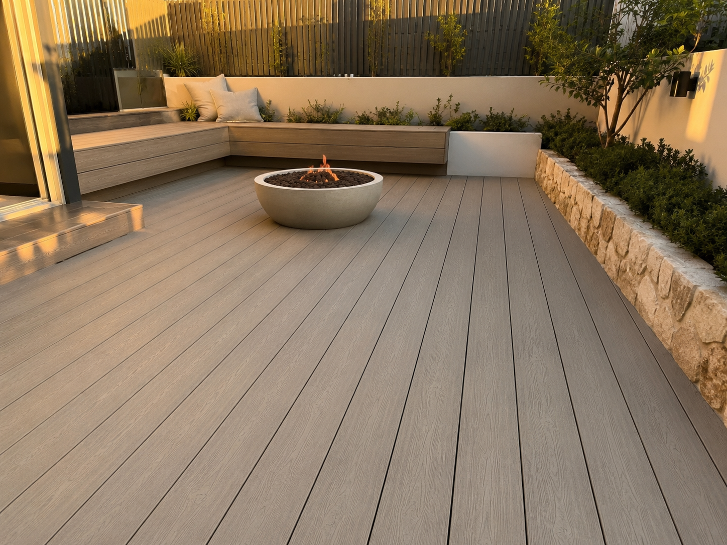 brown wilderness composite decking installation courtyard