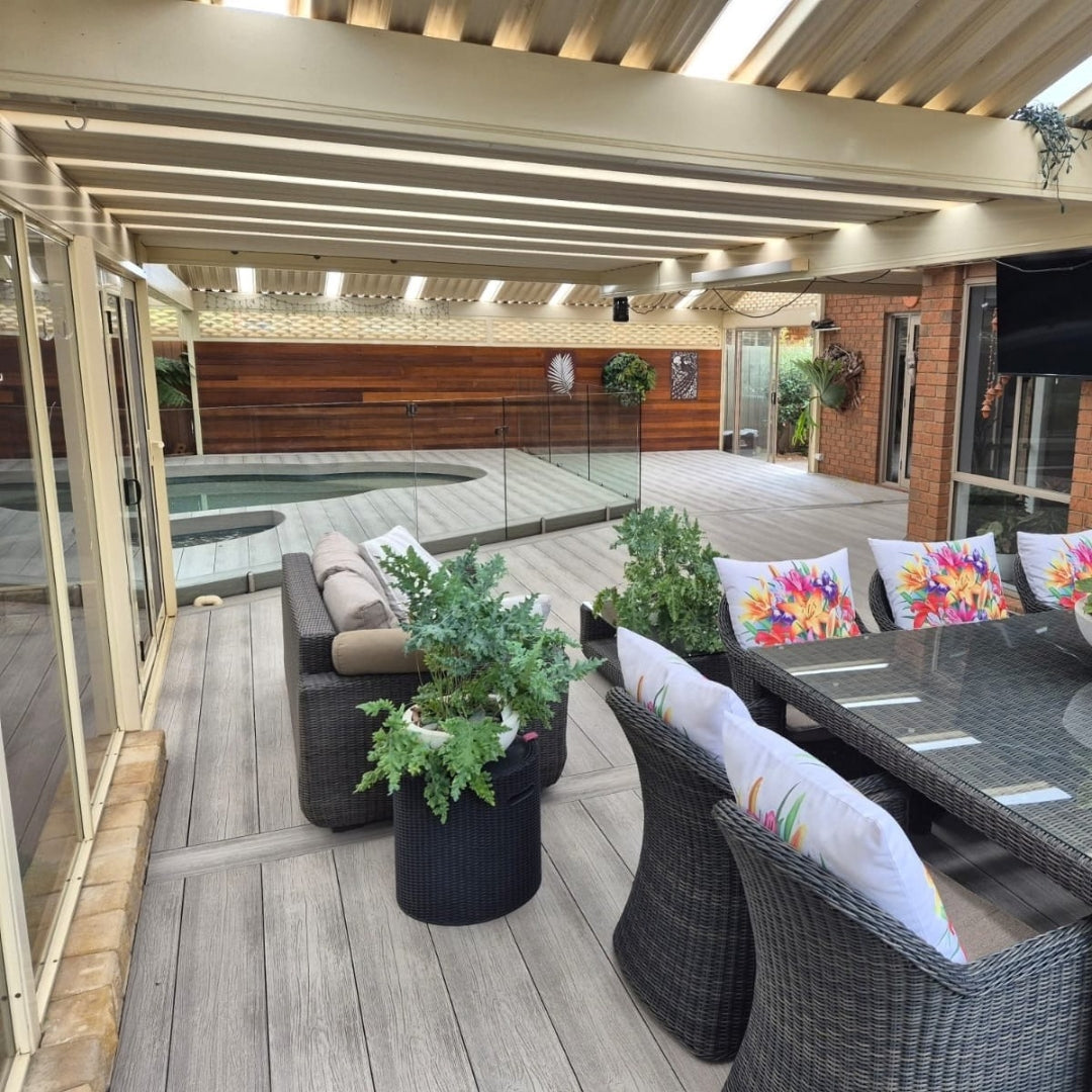 composite decking around swimming pool