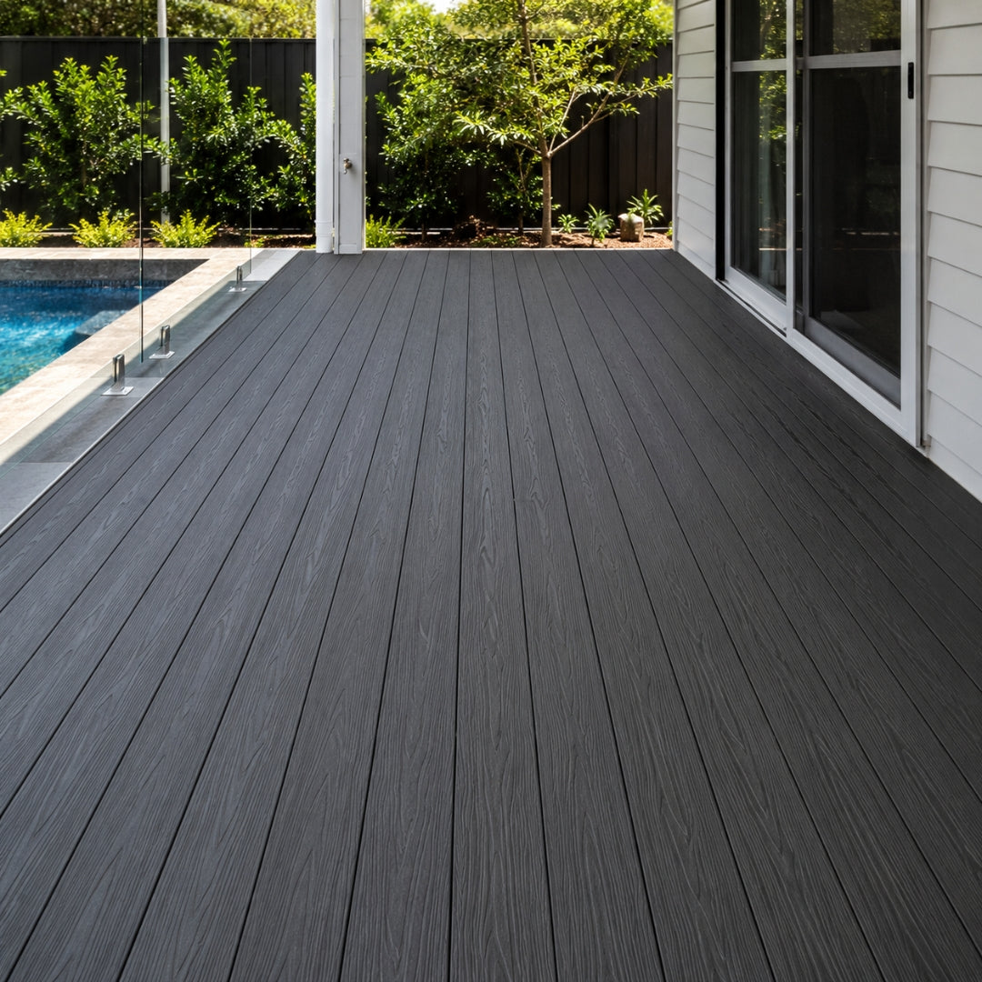 black everwood range composite deck poolside