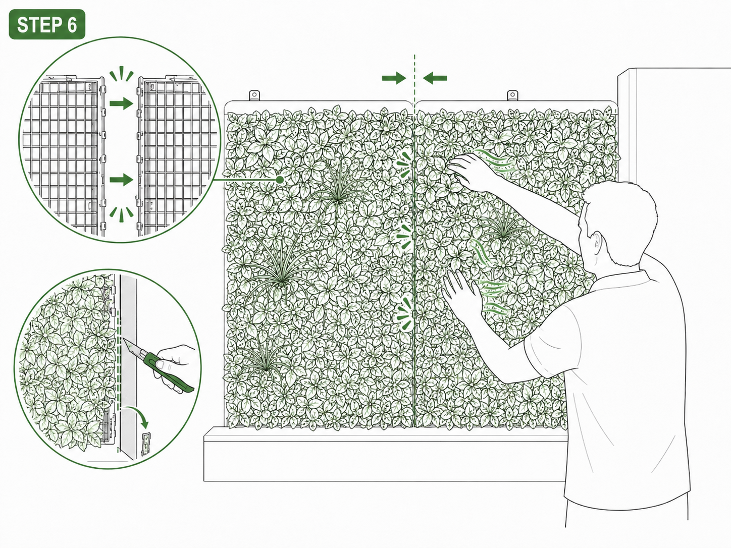 Step 6 joining and connecting adjoining artificial garden wall panels