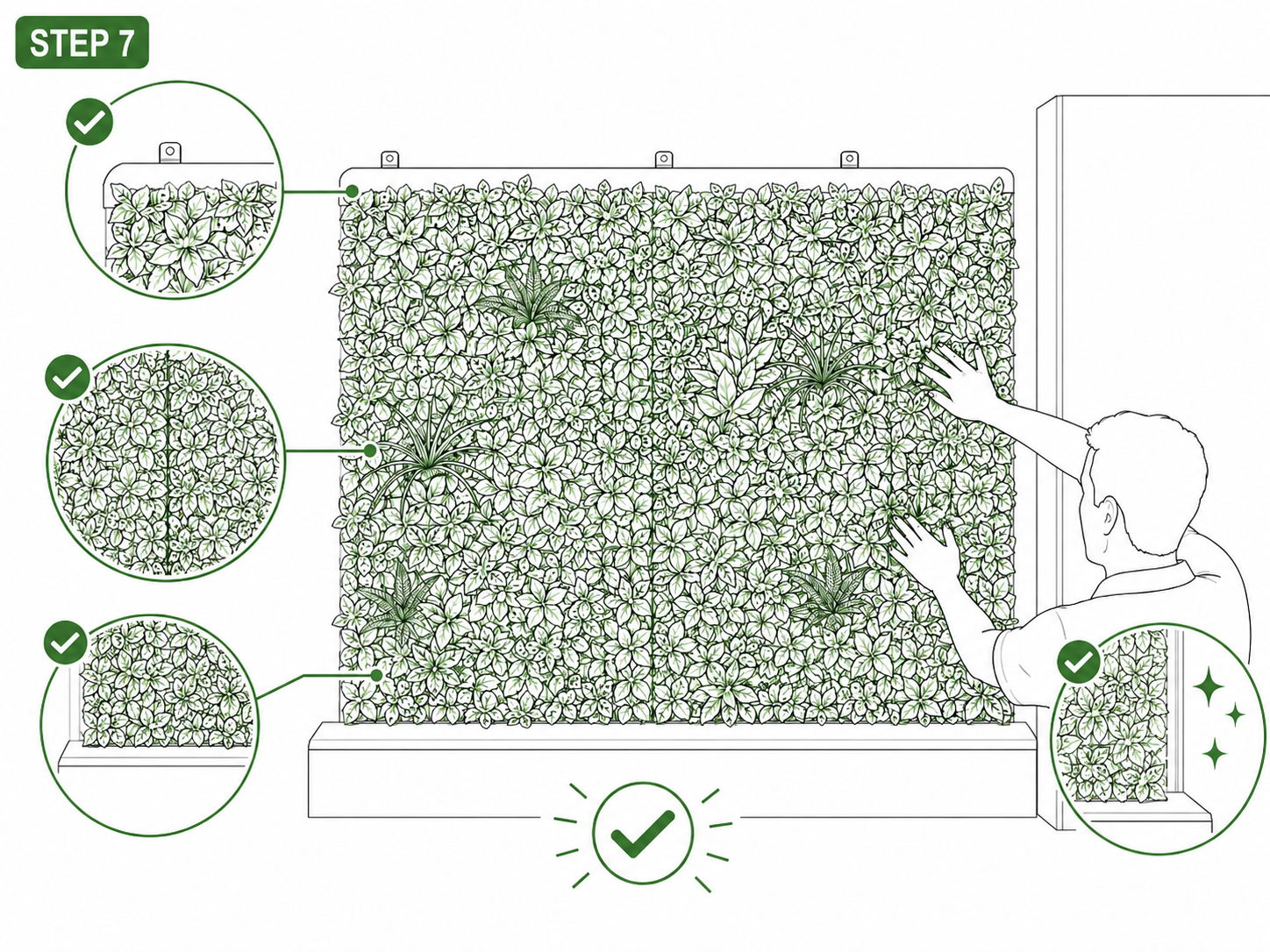 Step 7 completing a final inspection of the artificial garden wall installation