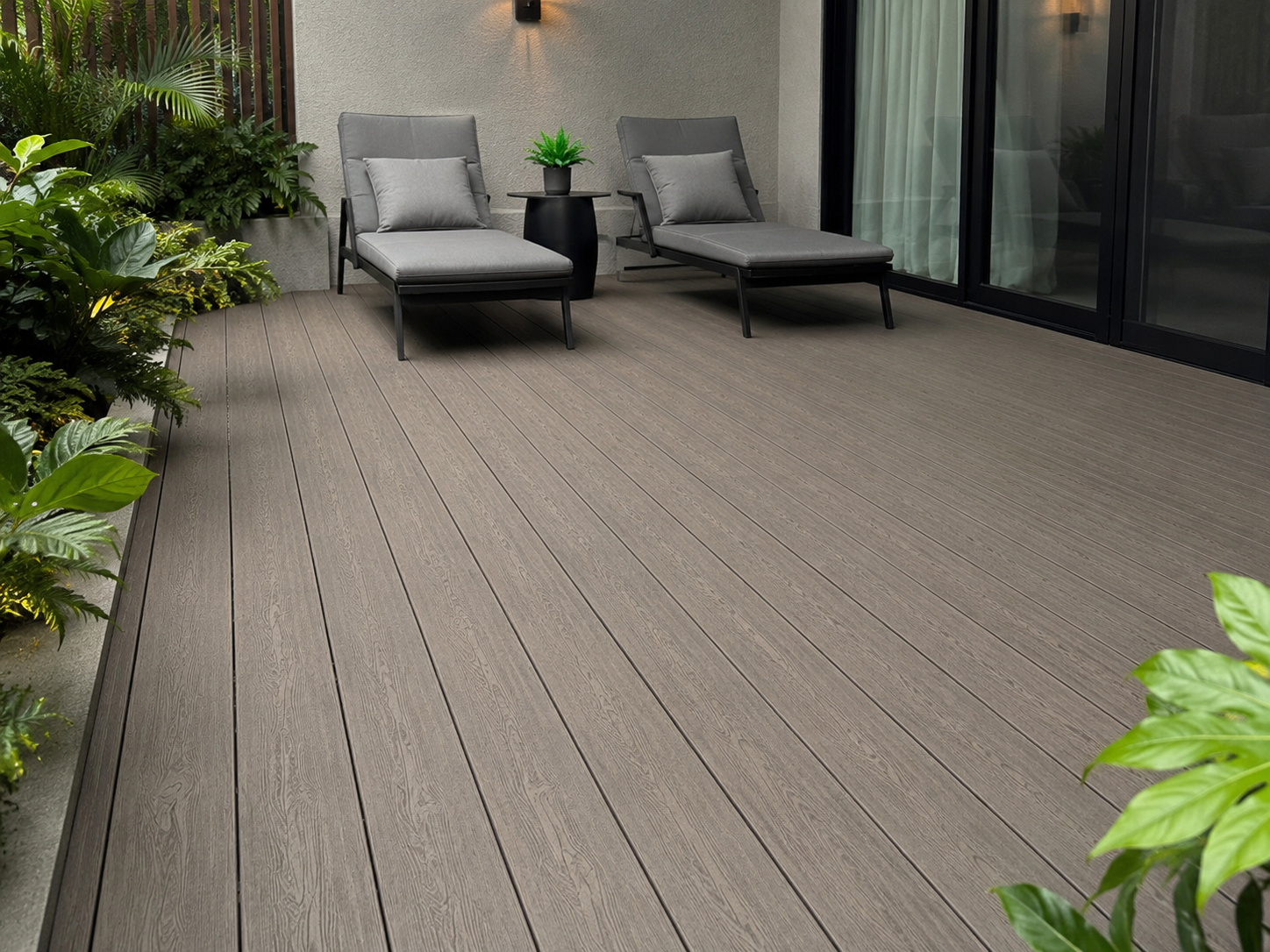 wilderness brown composite decking installed in apartment courtyard