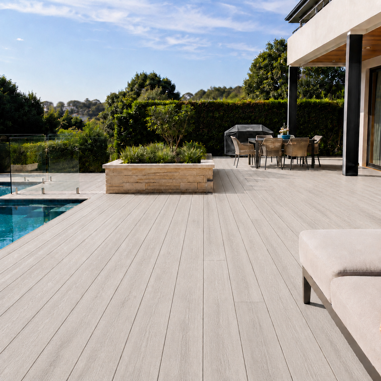 white cream composite decking
