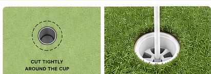 Golf hole cut tightly around the cup for a snug fit